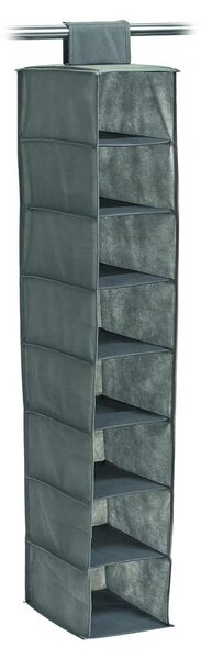 Organizzatore da appendere, contenitore sospeso per armadi - 8 scomparti - 18 x 30 x 105 cm - Tessuto non tessuto grigio - Con chiusura a strappo