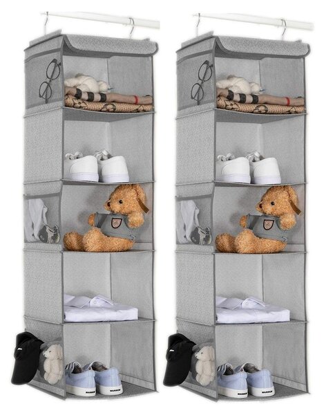 Organizer per appendiabiti - Organizer da appendere per abiti - 5 scomparti - 30 x 30 x 108 cm - Grigio chiaro