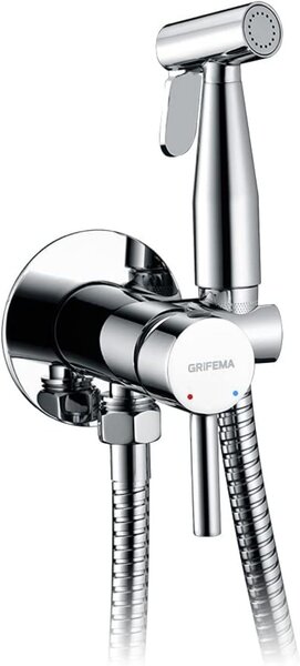 Rubinetto per bidet da installare a muro, con montaggio nascosto, finitura cromata, dotato di doccetta manuale e tubo flessibile