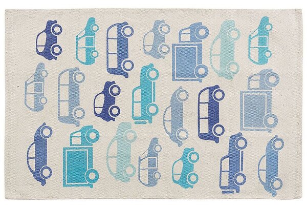 Tappeto per bambini Tessuto di cotone blu e bianco 60 x 90 cm Decorazioni per camerette rettangolari con motivo auto Beliani