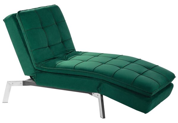 Chaise longue Velluto Verde Smeraldo capitonné Schienale e Gambe Regolabili Modern Glam Beliani