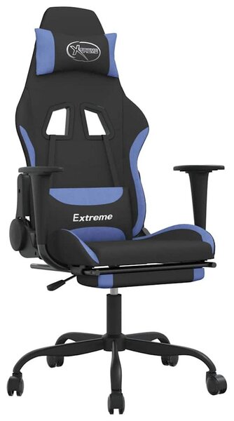 Sedia da gaming vidaXL con funzione massaggio e poggiapiedi, tessuto nero e blu