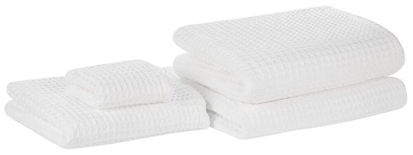 Set di 4 asciugamani da bagno e tappetino da bagno per ospiti in cotone bianco Zero Twist Beliani