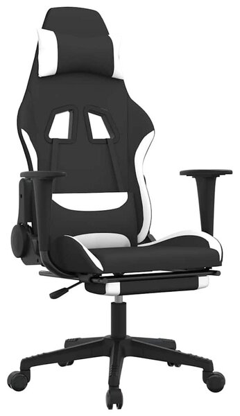 Sedia da gaming vidaXL con funzione massaggio e poggiapiedi, in tessuto bianco e nero