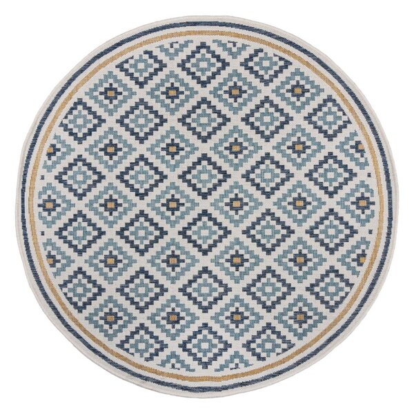 Tappeto da interno e esterno rotondo giallo e blu ø 160 cm Zia Trellis – Flair Rugs