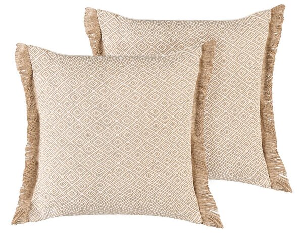 Set di 2 cuscini decorativi beige motivo geometrico 45 x 45 cm moderno boho Decor Accessori Beliani