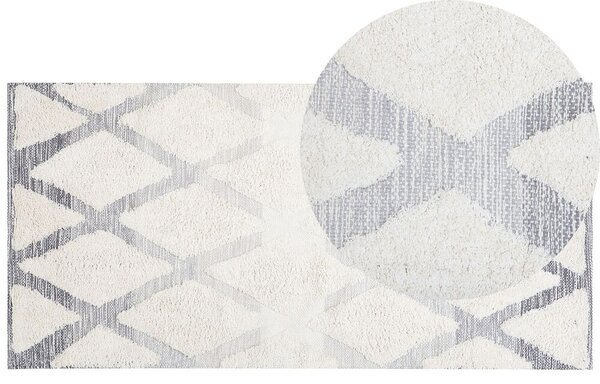 Tappeto in cotone beige e grigio 800 x 150 cm Rettangolare motivo geometrico invecchiato intrecciato a mano Beliani