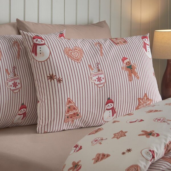 Set copripiumino e federa di colore naturale per letto singolo 135x200 cm Christmas Gingerbread Stripe – Catherine Lansfield