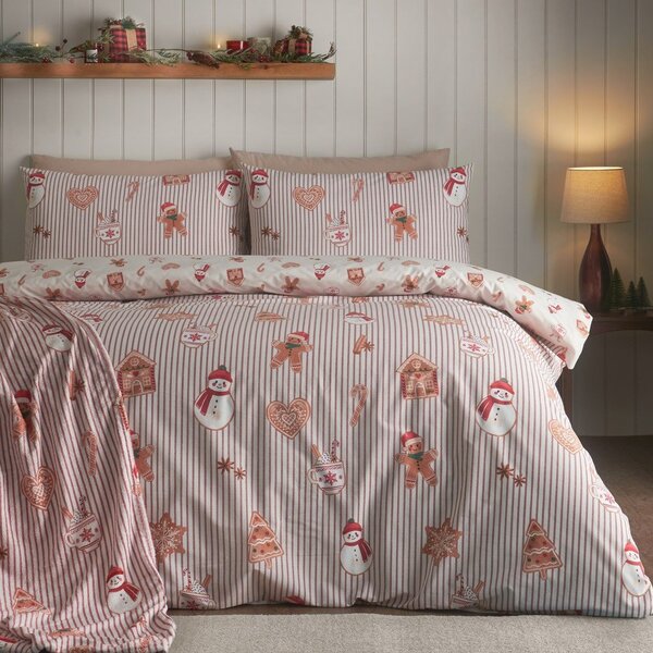 Set copripiumino e federa di colore naturale per letto singolo 135x200 cm Christmas Gingerbread Stripe – Catherine Lansfield