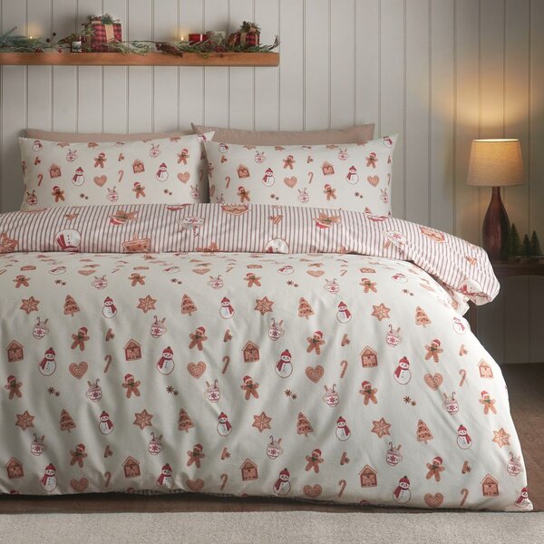 Set copripiumino e federa di colore naturale per letto singolo 135x200 cm Christmas Gingerbread Stripe – Catherine Lansfield