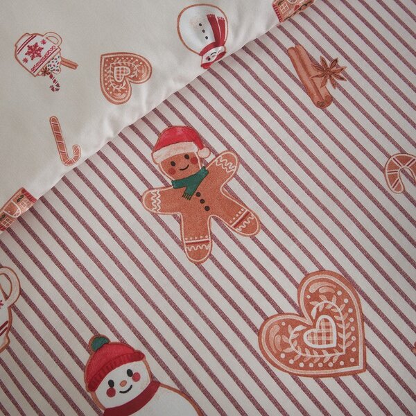 Set copripiumino e federa di colore naturale per letto singolo 135x200 cm Christmas Gingerbread Stripe – Catherine Lansfield