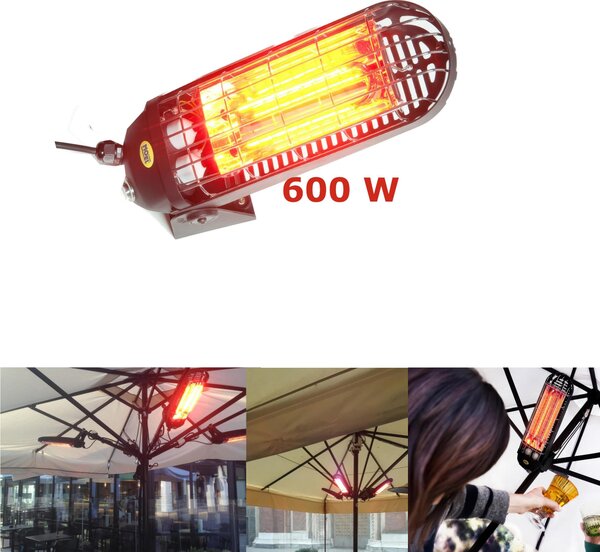 Lampada ad Infrarossi A onde Corte LUCCIOLA per l�installazione sotto gli ombrelloni, a parete o a palo 40x13,2xh 9 cm - Potenza 600 W peso 1,9 kg prodotto Italiano