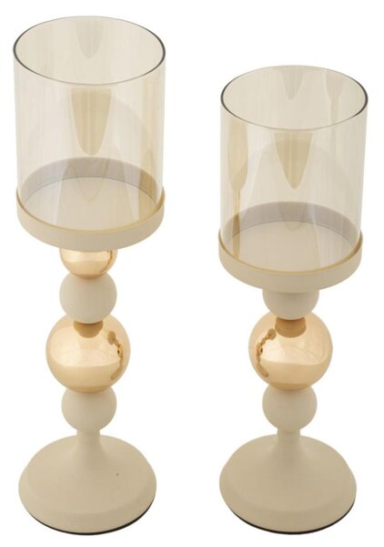 Porta Candele set due pezzi stile scultoreo GLAZED CREAM CM � 10x h 32-10x h36 sfere e dischi colore crema e Oro