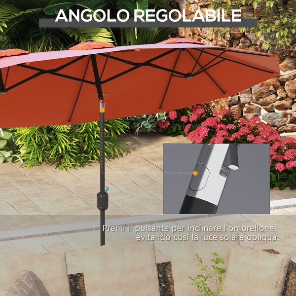 Outsunny Ombrellone da Giardino Doppio Inclinabile con Apertura a Manovella, Copertura con Prese d'Aria e 12 Stecche, 285x147x227cm, Rosso|Aosom