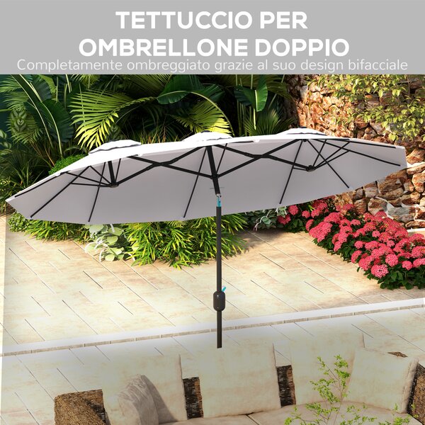 Outsunny Ombrellone da Giardino Doppio Inclinabile con Apertura a Manovella, 285x147x227cm, Bianco|Aosom