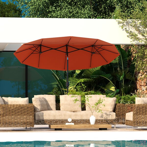 Outsunny Ombrellone da Giardino Doppio Inclinabile con Apertura a Manovella, Copertura con Prese d'Aria e 12 Stecche, 285x147x227cm, Rosso|Aosom