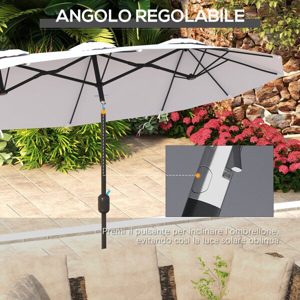 Outsunny Ombrellone da Giardino Doppio Inclinabile con Apertura a Manovella, 285x147x227cm, Bianco|Aosom