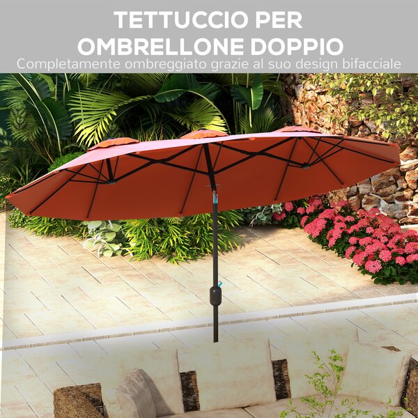 Outsunny Ombrellone da Giardino Doppio Inclinabile con Apertura a Manovella, Copertura con Prese d'Aria e 12 Stecche, 285x147x227cm, Rosso|Aosom