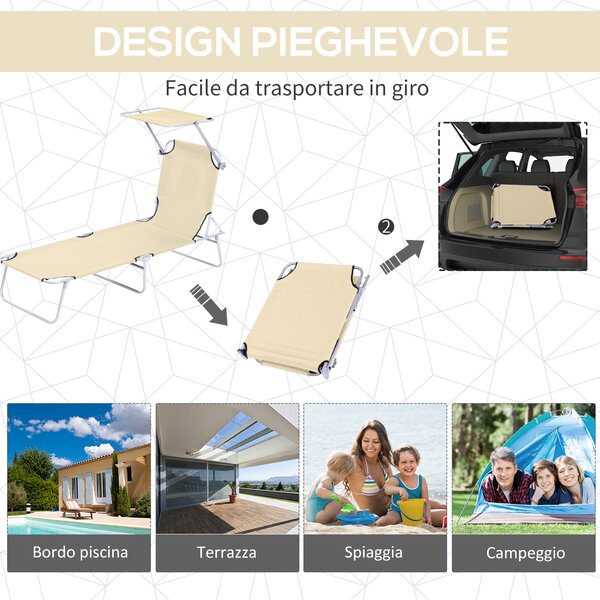 Outsunny Sdraio da Giardino Pieghevole con Tettuccio Regolabile e Schienale Reclinabile a 4 Livelli, Beige