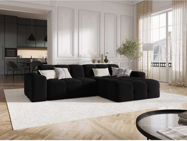 Divano angolare in velluto nero (angolo destro) Kendal - Micadoni Home