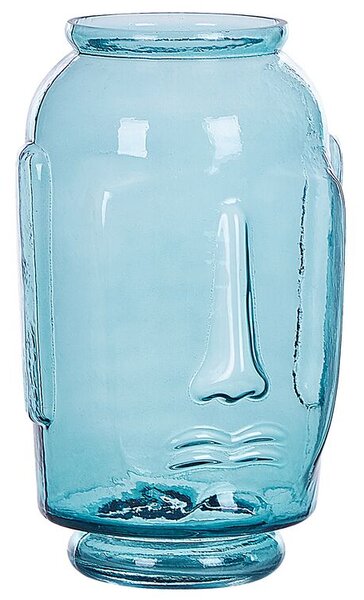 Vaso di fiori in vetro blu colorato trasparente decorativo motivo viso in vetro accessorio per la casa Beliani