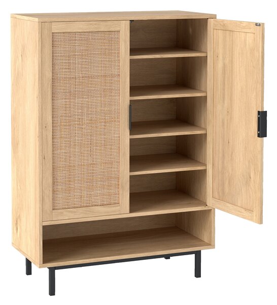 Costway Scarpiera da ingresso con 2 ante in rattan divisori regolabili, Mobile portascarpe a 6 ripiani con scomparto aperto Naturale