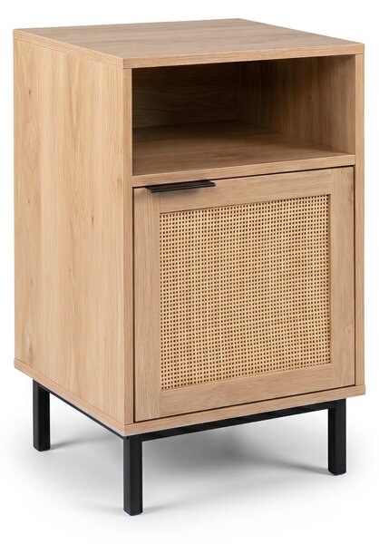 Costway Comodino moderno con anta in rattan e ripiano aperto, Tavolino da notte in legno per soggiorno e camera da letto Naturale