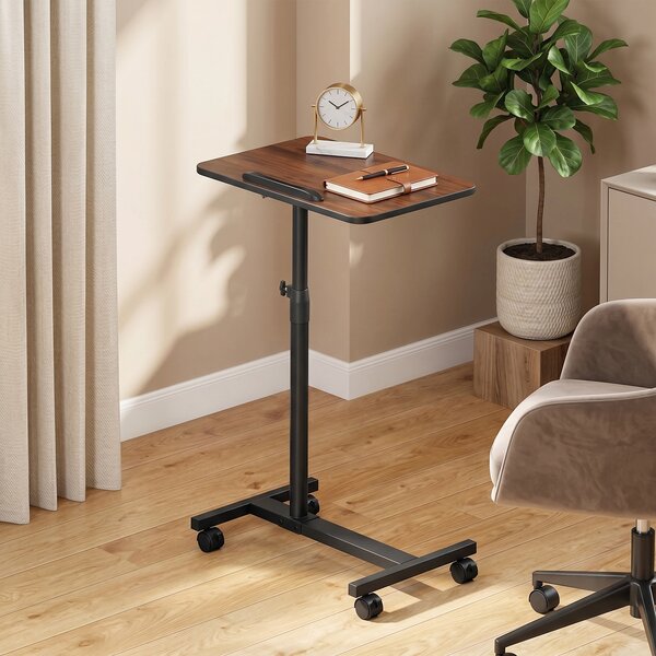Costway Tavolo laterale regolabile con altezza regolabile e piano inclinabile, Tavolino con ruote per soggiorno e camera da letto Noce