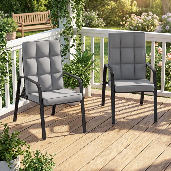 Costway Set 2 sedie patio poltrone esterno schienale regolabile cuscini rimovibili braccioli metallo, Poltrone reclinabili veranda giardino bordo piscina portata 180 kg