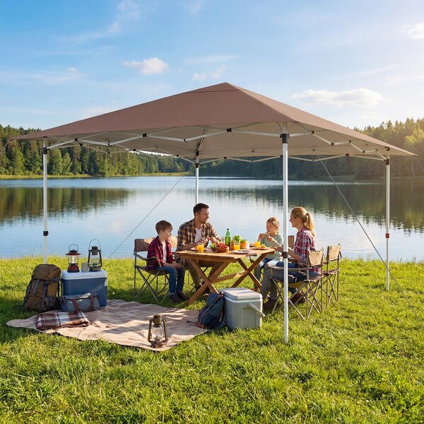 Costway Gazebo pieghevole 3x3 con struttura metallica borsa per trasporto, Gazebo da esterno pop-up per mercatini campeggio Marrone