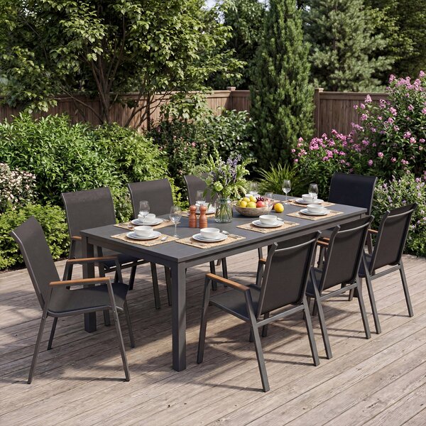 Costway Set di 2 sedie da giardino impilabili in tessuto traspirante e acciaio, Poltrone ergonomiche con braccioli portata 180 kg Nero
