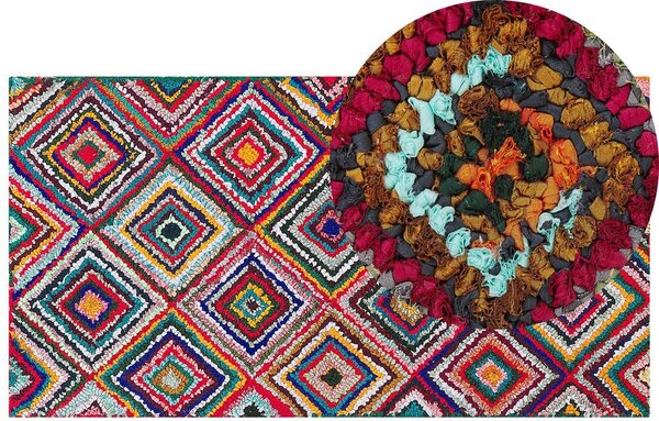 Tappeto di pezza Tappeto fatto a mano bohémien intrecciato in cotone Multicolore 80 x 150 cm Beliani