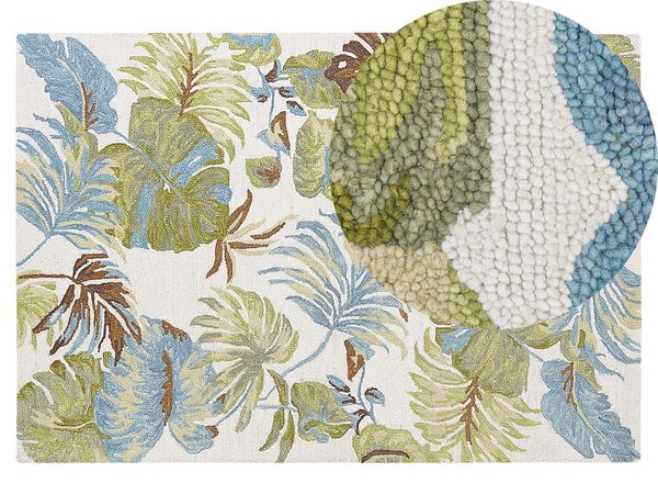 Tappeto di lana multicolore con motivo a foglie 140 x 200 cm stile boho rustico camera da letto soggiorno Beliani