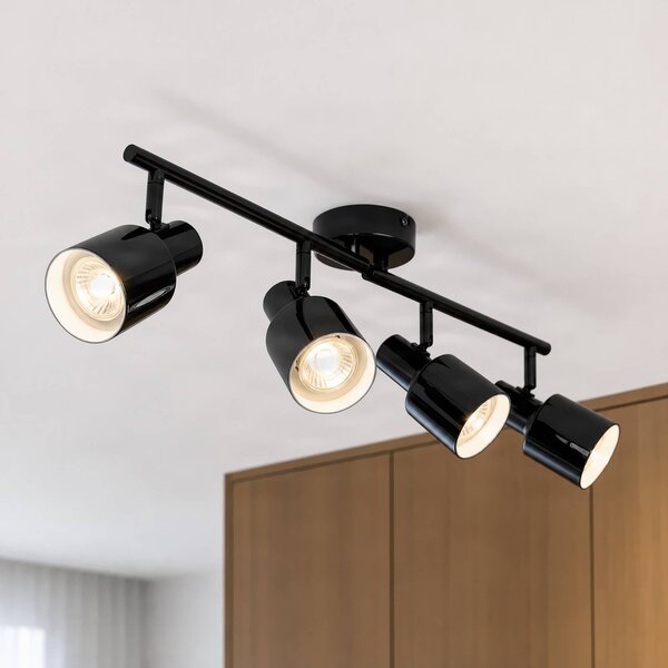 Faretto da soffitto Lindby Ovelia, nero, 80 cm, a 4 luci, E27 Ovelia Lindby, dimmerabile, Nero, Soggiorno / Sala da pranzo, Metallo, Moderno, Faretto