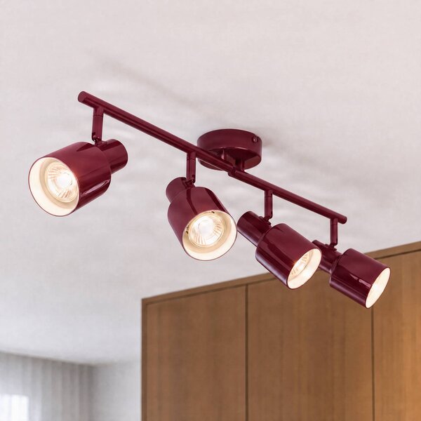 Faretto da soffitto Lindby Ovelia, rosso scuro, 80 cm, a 4 luci, E27 Ovelia Lindby, dimmerabile, Rosso, Soggiorno / Sala da pranzo, Metallo, Moderno, Faretto