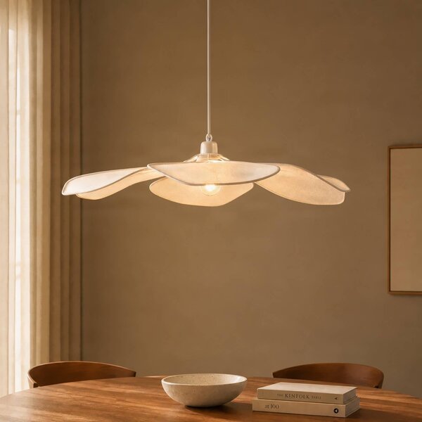 Lampada a sospensione Marjorie Lindby, dimmerabile, Bianco / Opale, Soggiorno / Sala da pranzo, Tessuto / Stoffa / Seta, Lampada a sospensione