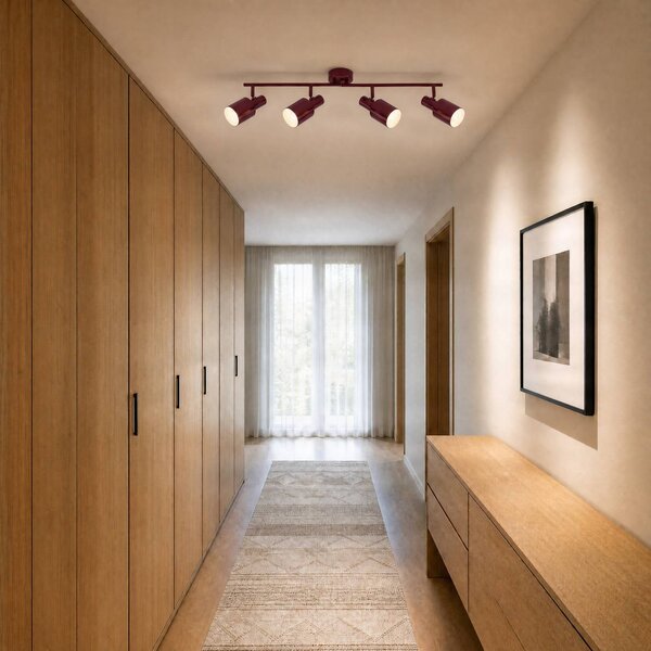 Faretto da soffitto Lindby Ovelia, rosso scuro, 80 cm, a 4 luci, E27 Ovelia Lindby, dimmerabile, Rosso, Soggiorno / Sala da pranzo, Metallo, Moderno, Faretto