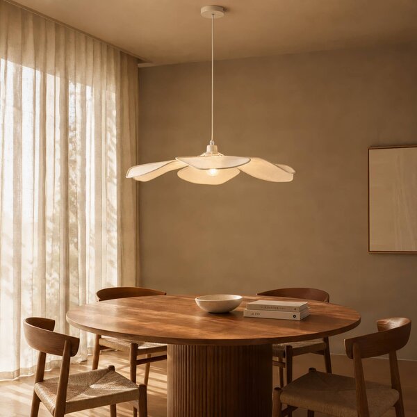 Lampada a sospensione Marjorie Lindby, dimmerabile, Bianco / Opale, Soggiorno / Sala da pranzo, Tessuto / Stoffa / Seta, Lampada a sospensione