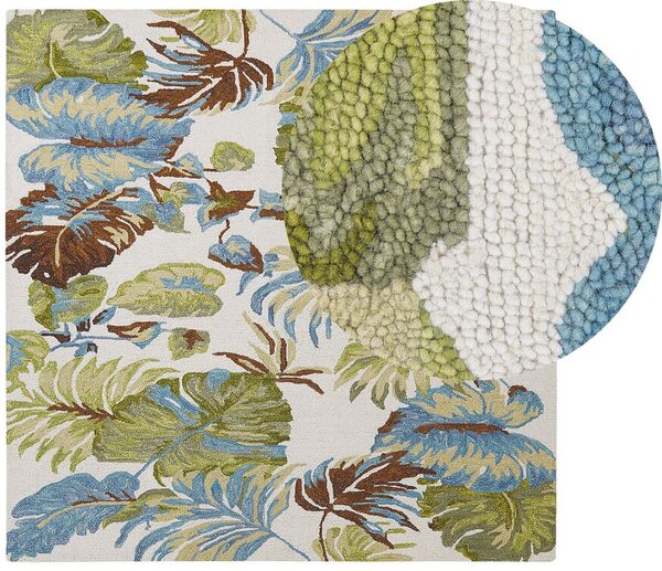 Tappeto di lana multicolore con motivo a foglie 200 x 200 cm stile boho rustico camera da letto soggiorno Beliani
