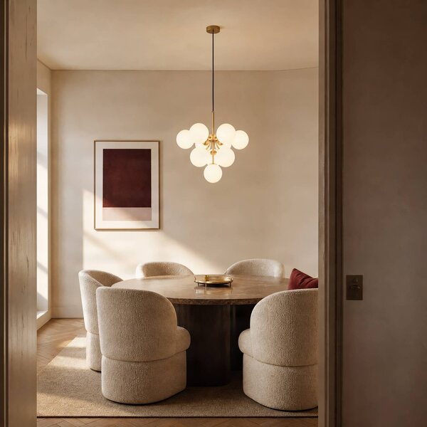 Lampada a sospensione Peyton Lucande, dimmerabile, Ottone / Oro, Soggiorno / Sala da pranzo, Vetro, Design, Lampada a sospensione