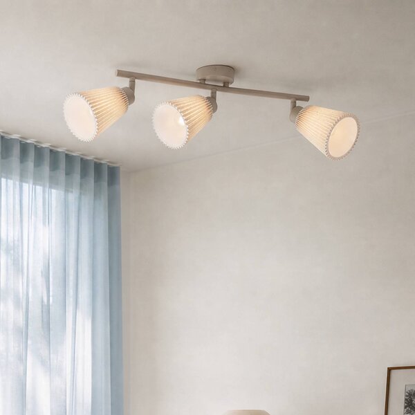 Nola Faretto da soffitto Percy, beige, a 3 luci, lunghezza 70 cm, lino Percy NOLA, dimmerabile, Crema / Ambra, Soggiorno / Sala da pranzo, Tessuto / Stoffa / Seta, Moderno, Faretto