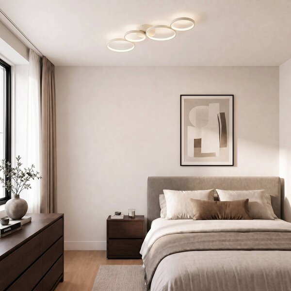 Plafoniera soffitto Evengeline Lindby, Crema / Ambra, Soggiorno / Sala da pranzo, Metallo, Moderno, Plafoniera