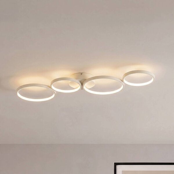 Plafoniera soffitto Evengeline Lindby, Crema / Ambra, Soggiorno / Sala da pranzo, Metallo, Moderno, Plafoniera
