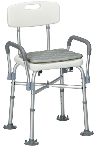 HOMCOM Sedia Doccia ad Altezza Regolabile con Braccioli e Cuscino Rimovibile 53.5x52x80-90 cm, Bianca|Aosom
