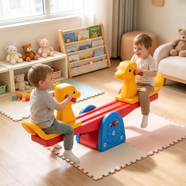 HOMCOM Altalena a Bilico con Maniglie Antiscivolo per Bambini Età 1-4 Anni, Plastica HDPE Atossica, 150x32x60cm, Multicolore|Aosom