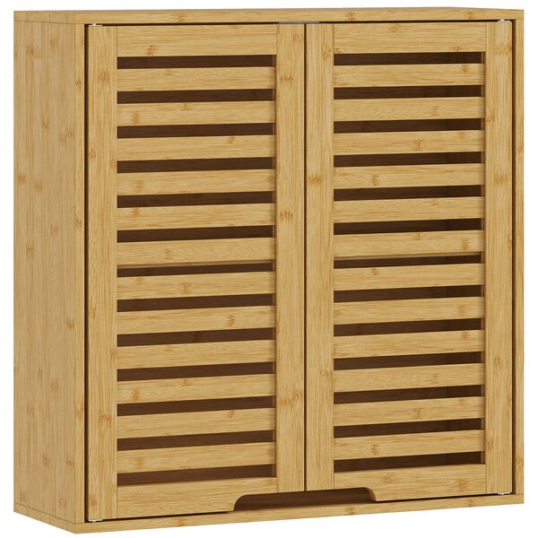 HOMCOM Pensile Bagno con Ripiano Interno Regolabile e Ante a Persiana, in Bambù, 60x20x60 cm, color Legno | Aosom Italy