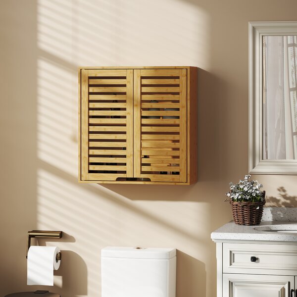 HOMCOM Pensile Bagno con Ripiano Interno Regolabile e Ante a Persiana, in Bambù, 60x20x60 cm, color Legno | Aosom Italy
