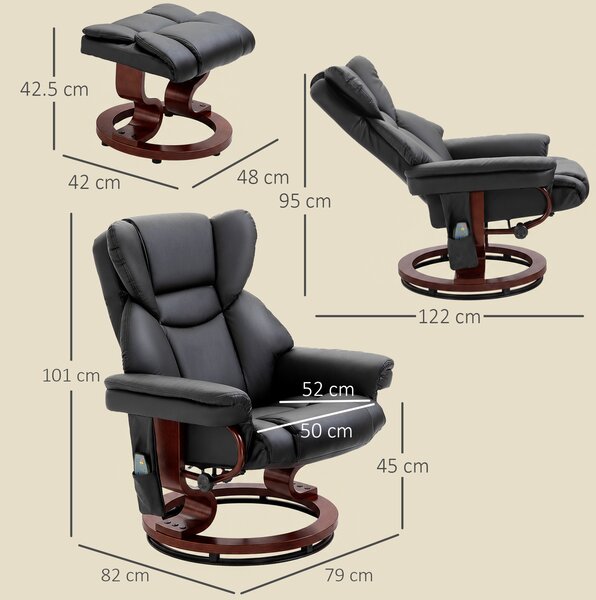 HOMCOM Poltrona Relax con Pouf Poggiapiedi e Funzione Massaggio, Reclinabile a 145° e Girevole a 360°, Nero | Aosom Italy