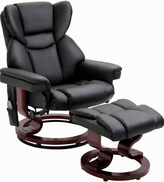 HOMCOM Poltrona Relax con Pouf Poggiapiedi e Funzione Massaggio, Reclinabile a 145° e Girevole a 360°, Nero | Aosom Italy