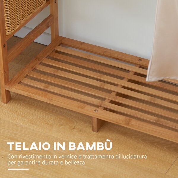 HOMCOM Appendiabiti in Bambù con Scaffale a 6 Livelli e Barra Attaccapanni, 90x30x145 cm, Legno Naturale | Aosom Italy